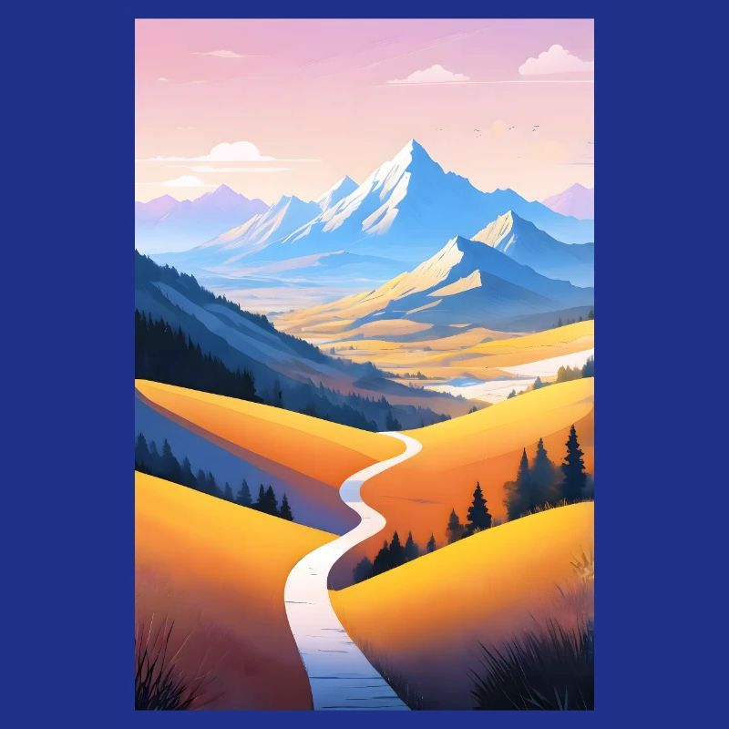 Panoramic view: Mountain path into the evening