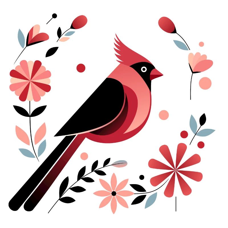 Cardinal et fleurs