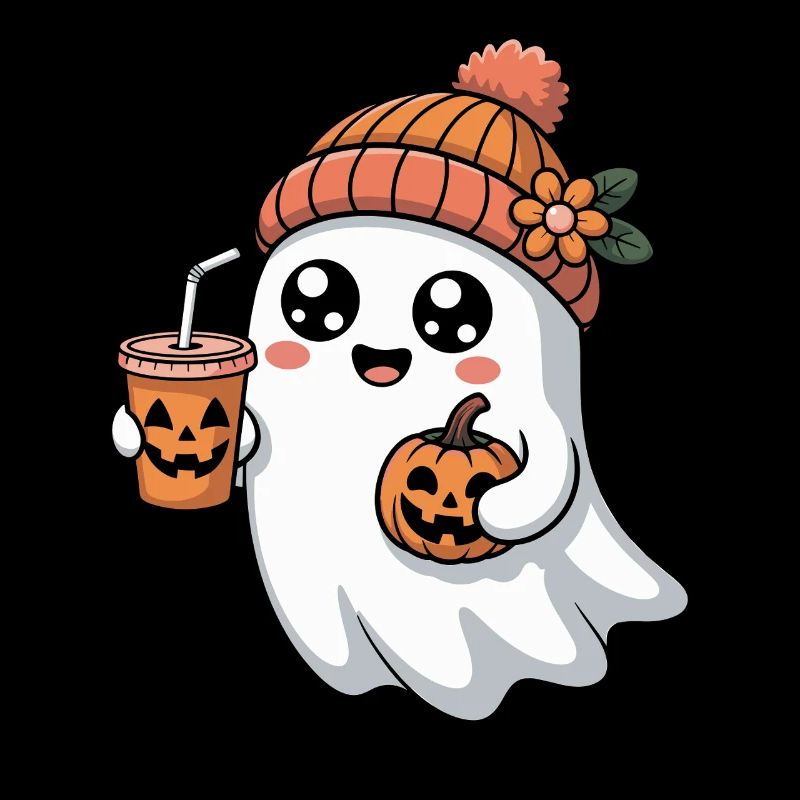 Halloween Pumpkin Spice Latte Kawaii Ghost avec