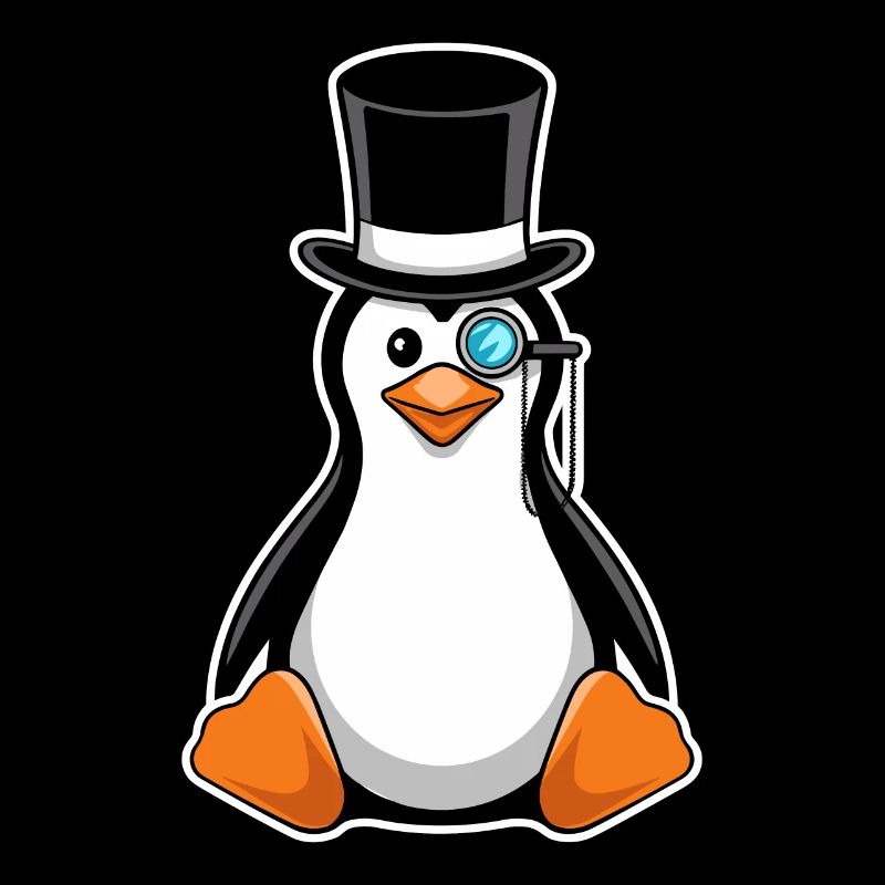 Elegant penguin with top hat and monocle