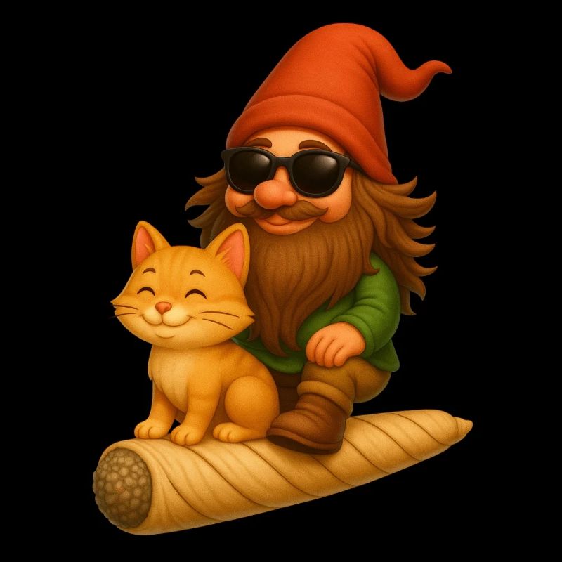 Cooler Zwerg mit Katze auf Joint fliegend - Weed