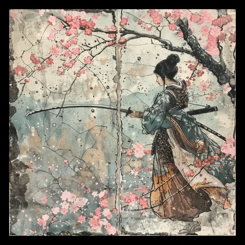 Japanisch, Samurai, Kirschblüte, Kunst, Ukiyo-E, s