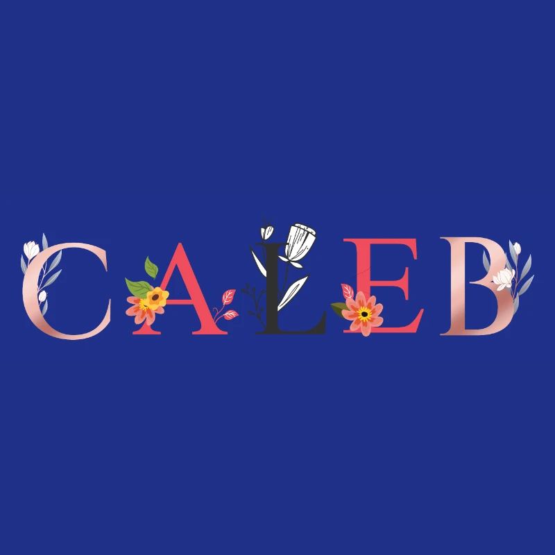 Art du nom CALEB avec fleurs brodées