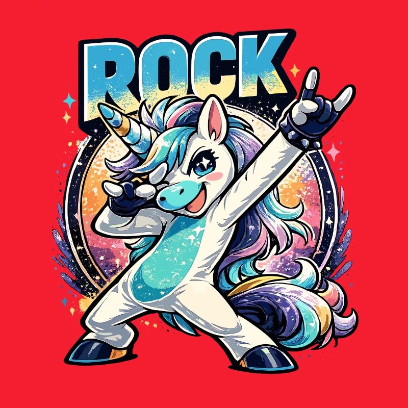 Rock Einhorn in Dabbing Pose mit Retro Vibes