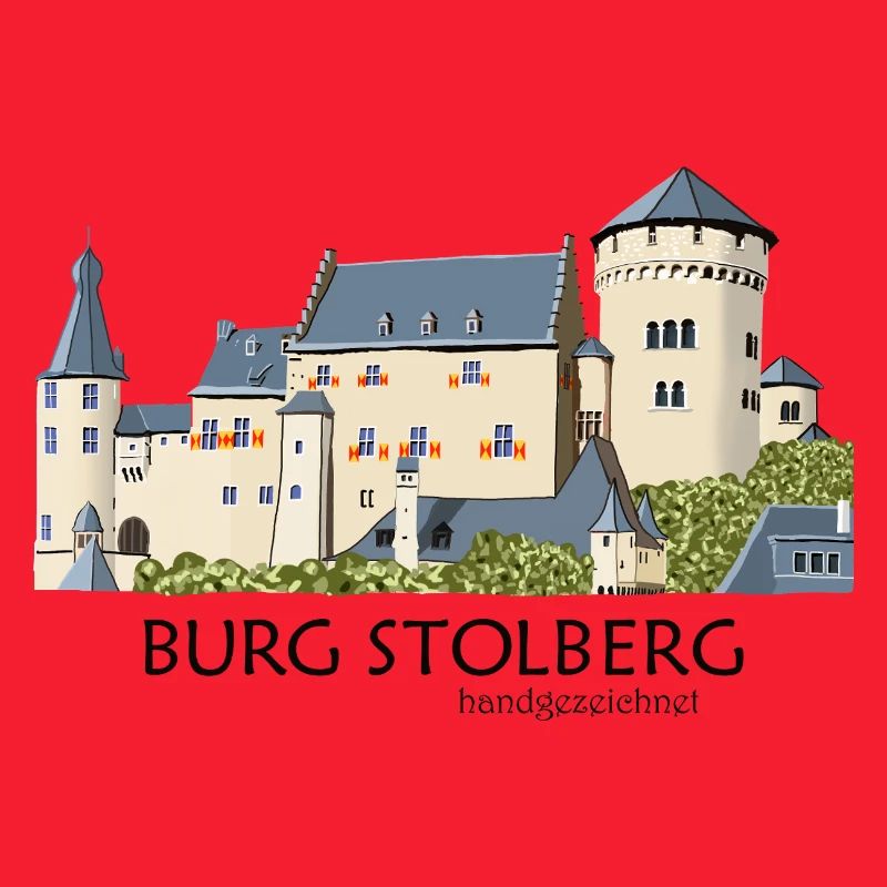 Stolberg Castle, Eifel, Middle Ages Hand Drawing