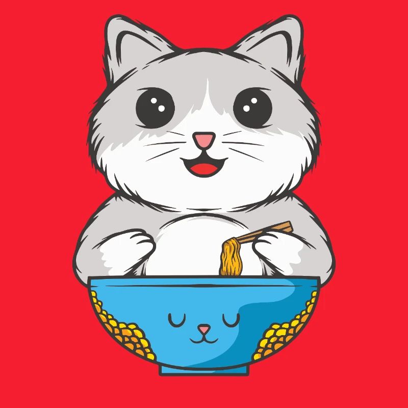 Cat eats noodles