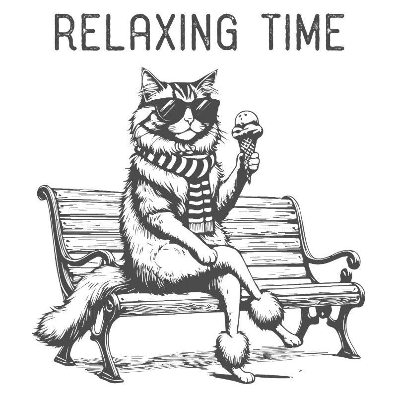 Relaxing Time Cat on the Bench