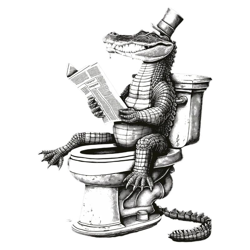 Lesender Krokodil-Dandy in Schwarz-Weiß