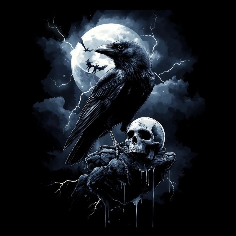 Raven Skull Moon Dark Gothic Black Crow