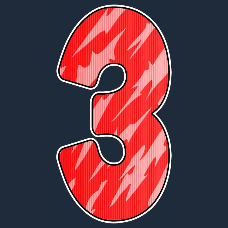 Three - 3 - Number 3 - Number 3 Red Pattern