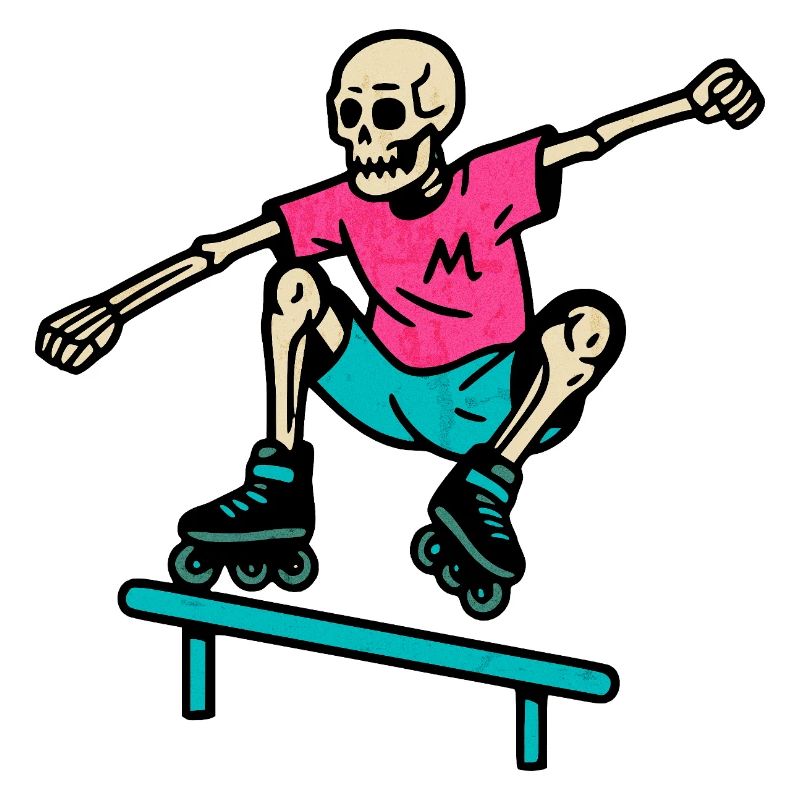 Neon Skelett grindet auf Inline-Skates