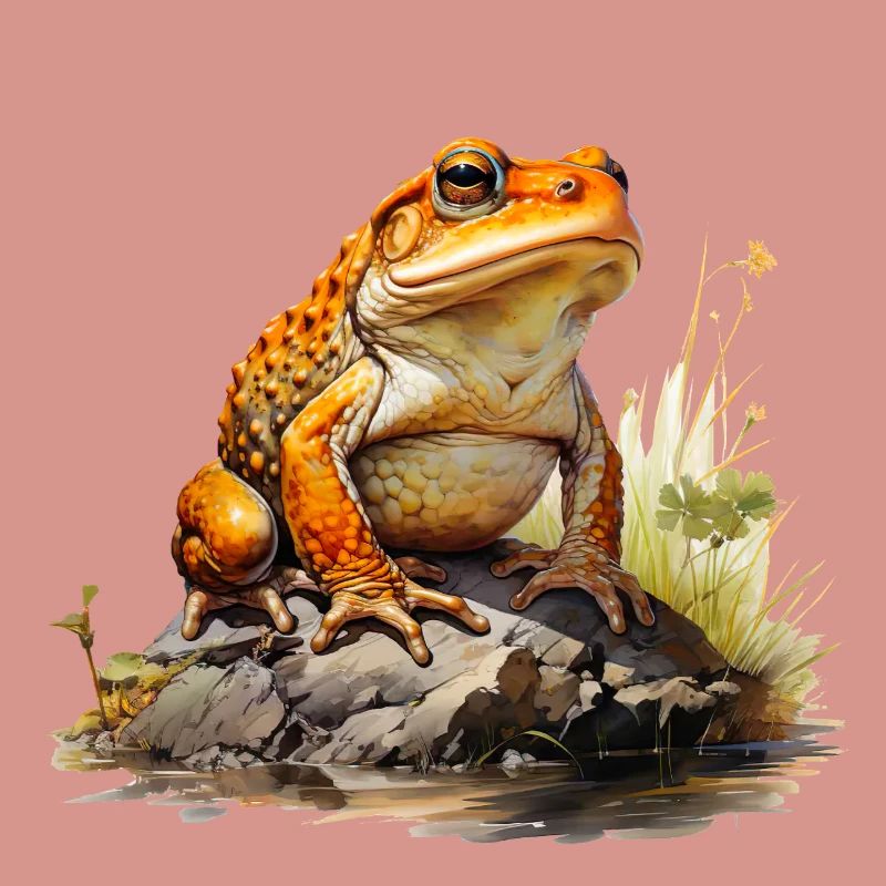 Orange-red frog or toad on stone