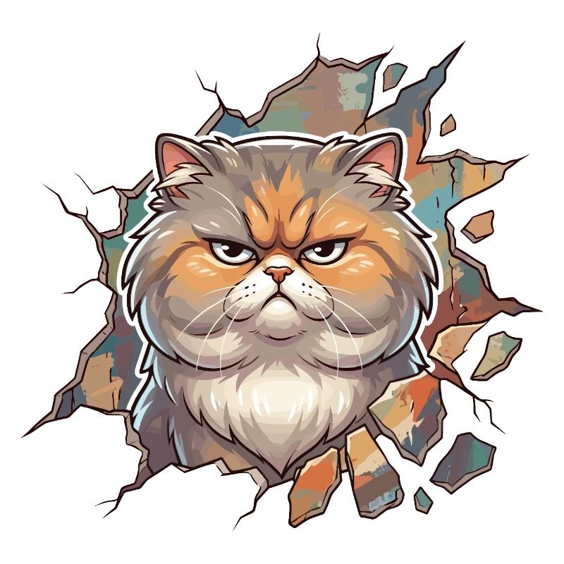 Angry kitty breaks through wall