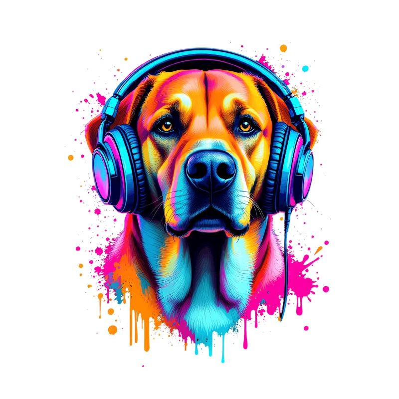 Labrador mit Kopfhörer