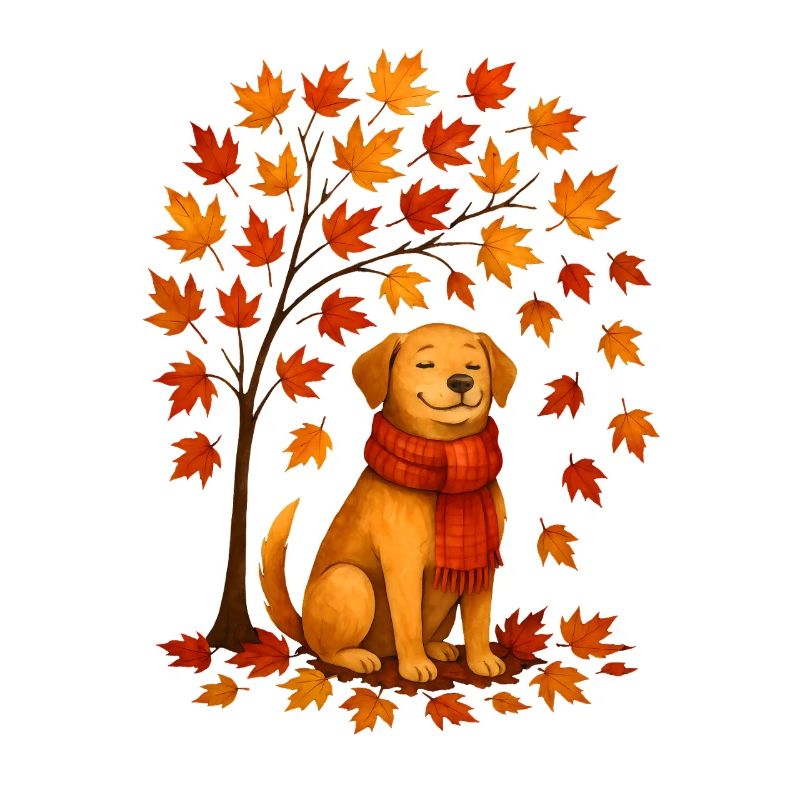 Herbst Hund mit Schal Design