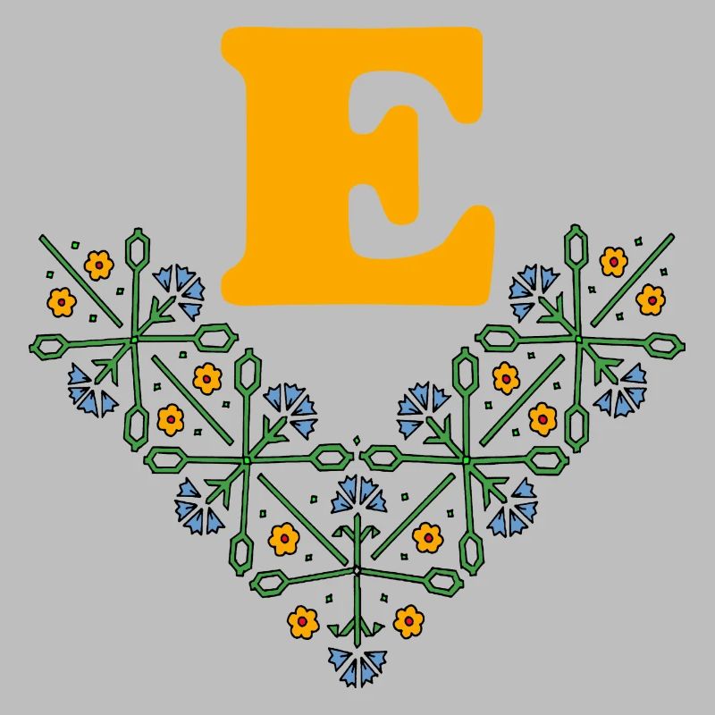 buchstabe e blume 4 blau orange