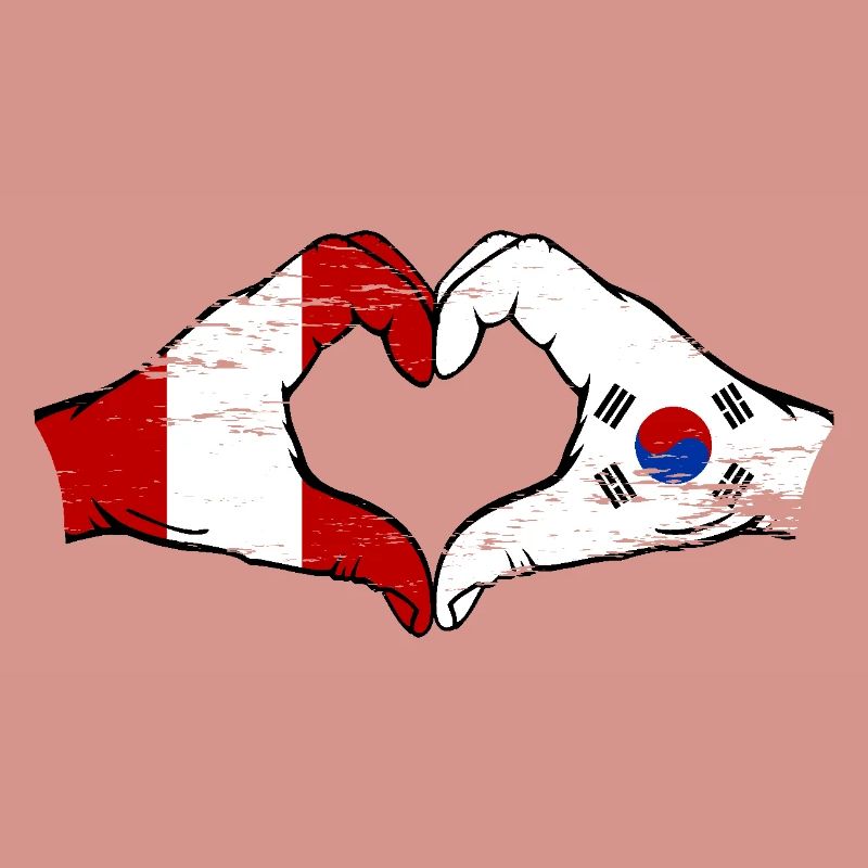 Pérou Corée du Sud Drapeau Mains Coeur Forme Utilisé