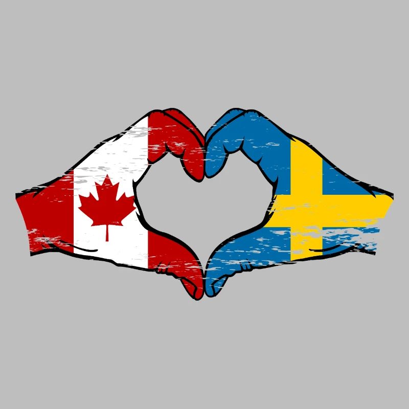 Canada Suède Drapeau Mains Coeur Forme Utilisé