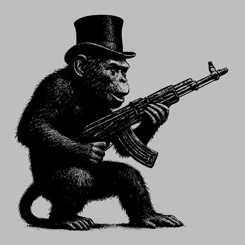 Affe mit Maschinengewehr