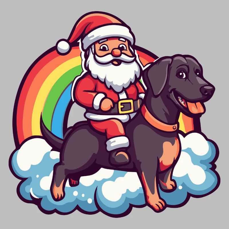 Dobermann Hund Weihnachtsmann Regenbogen