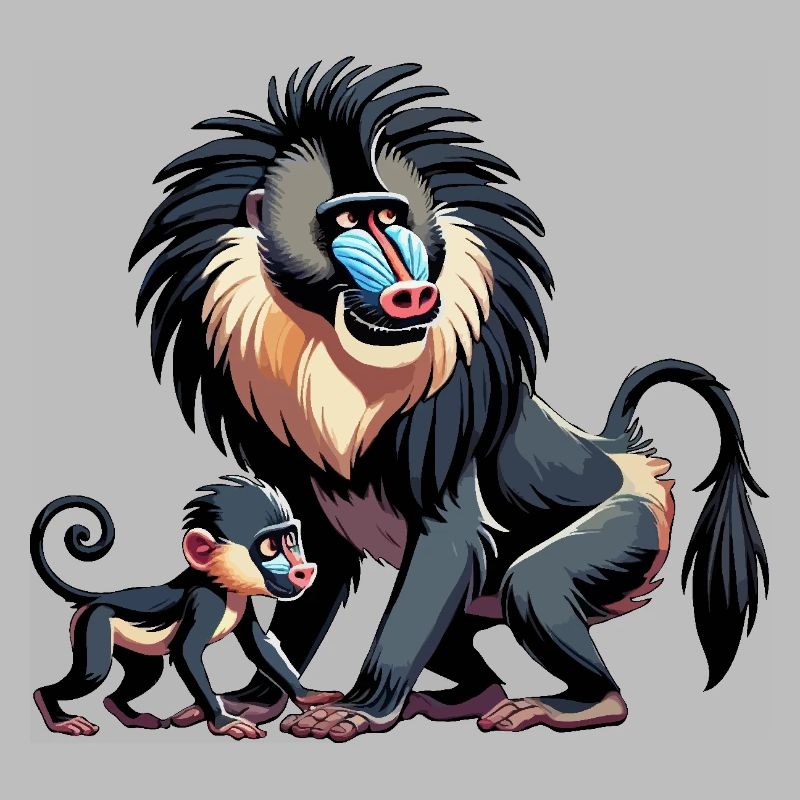 Mandrill Mutter und Kind