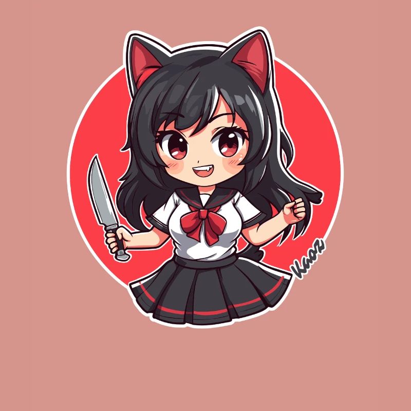 Chibi Cartoon Schulmädchen mit Küchenmesser