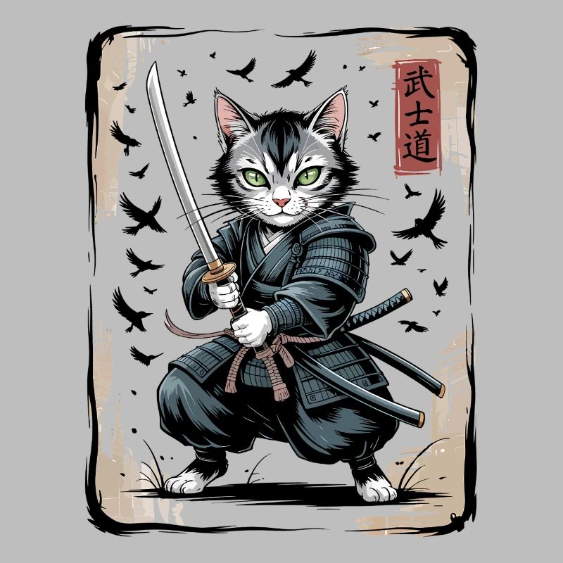 Samurai Katze Vintage Ukiyo-e Krieger Kunst