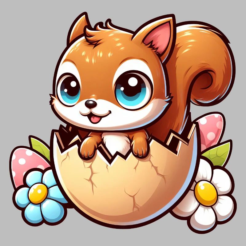 Süßes Eichhörnchen mit Osterei Comic Design