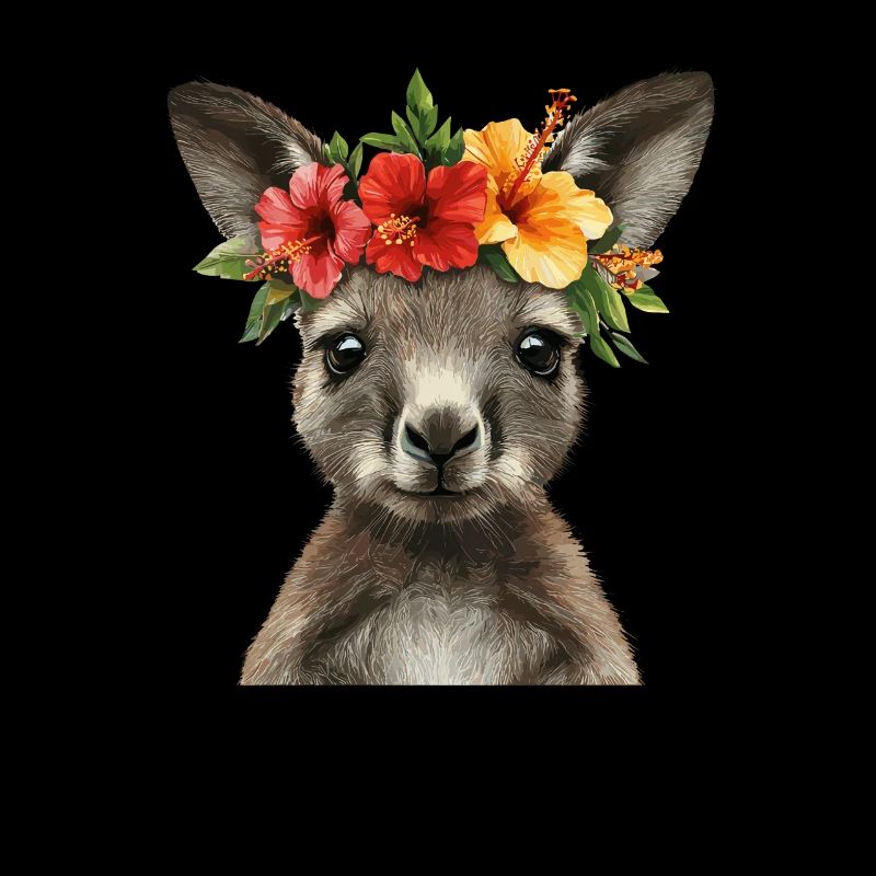 Kangaroo with hibiscus wreath
