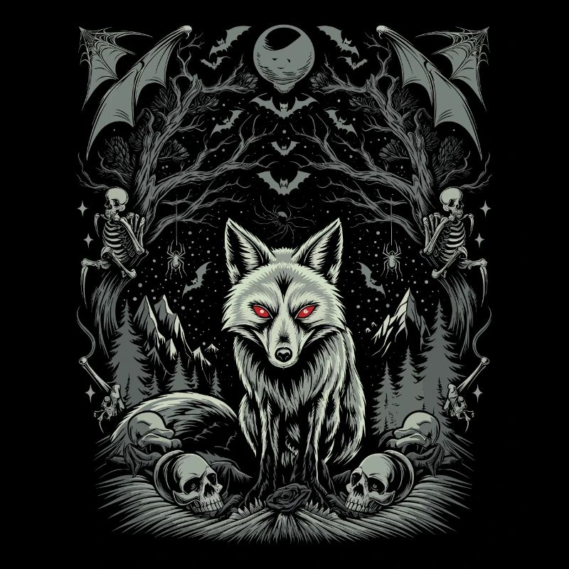 Dunkle Cottagecore Ästhetik Wolf im Mondschein