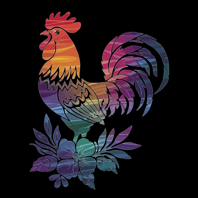 Coq coloré avec des fleurs