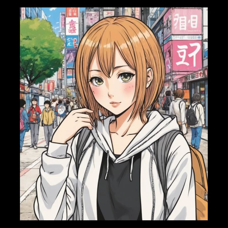 Anime-Figur auf der Straße der Stadt