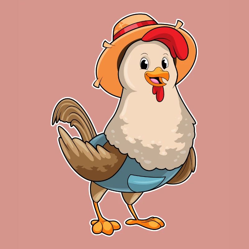 Chicken as a farmer with a hat