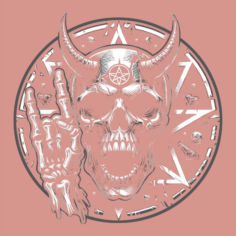 Skull with horns pentagram makes devil horns