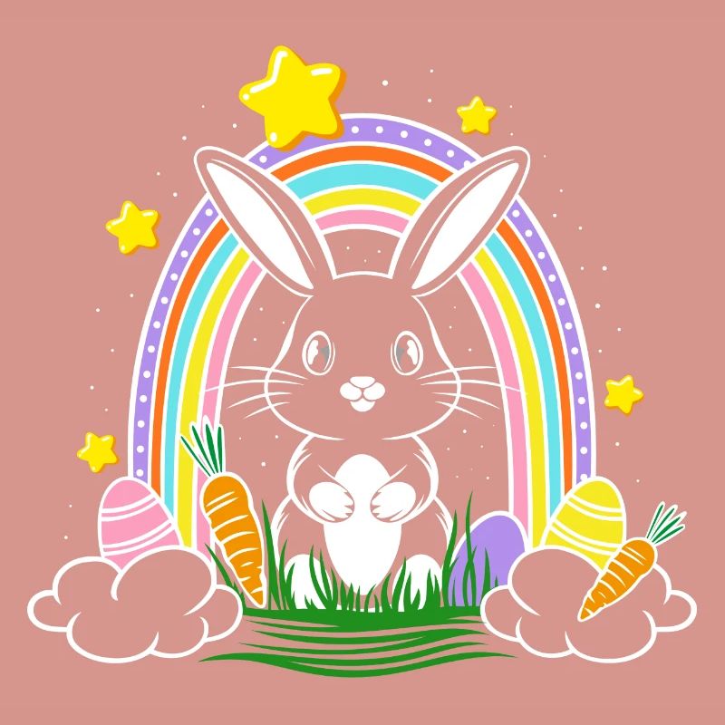 Easter Bunny Bunny with Rainbow and Easter Eggs