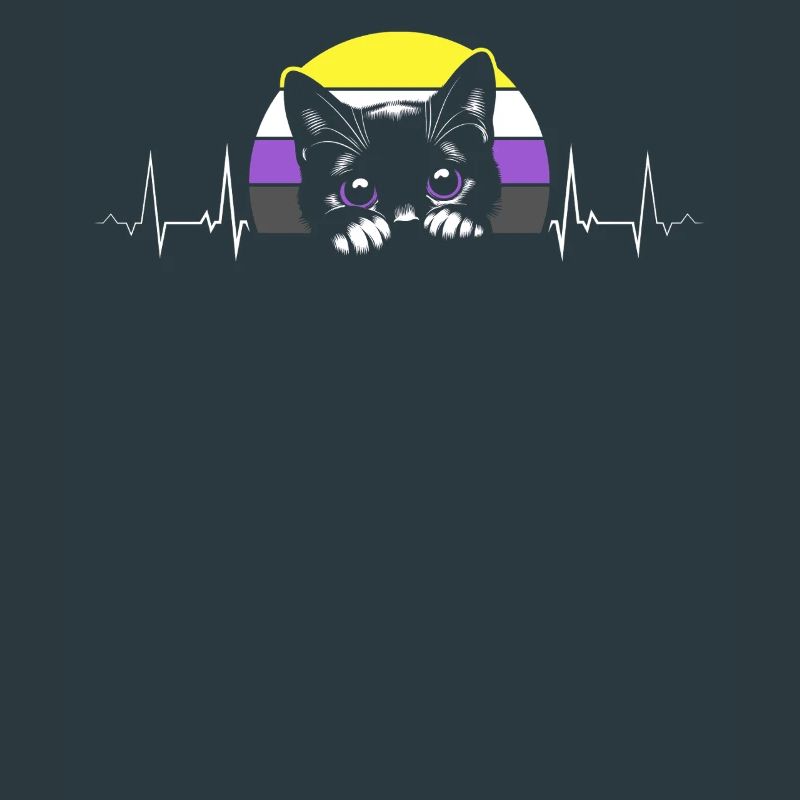 Nonbinary Pride Katze Herzschlag Mit Flagge