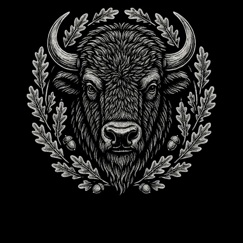 Europäischer Bison mit Eichenkranz Kunst