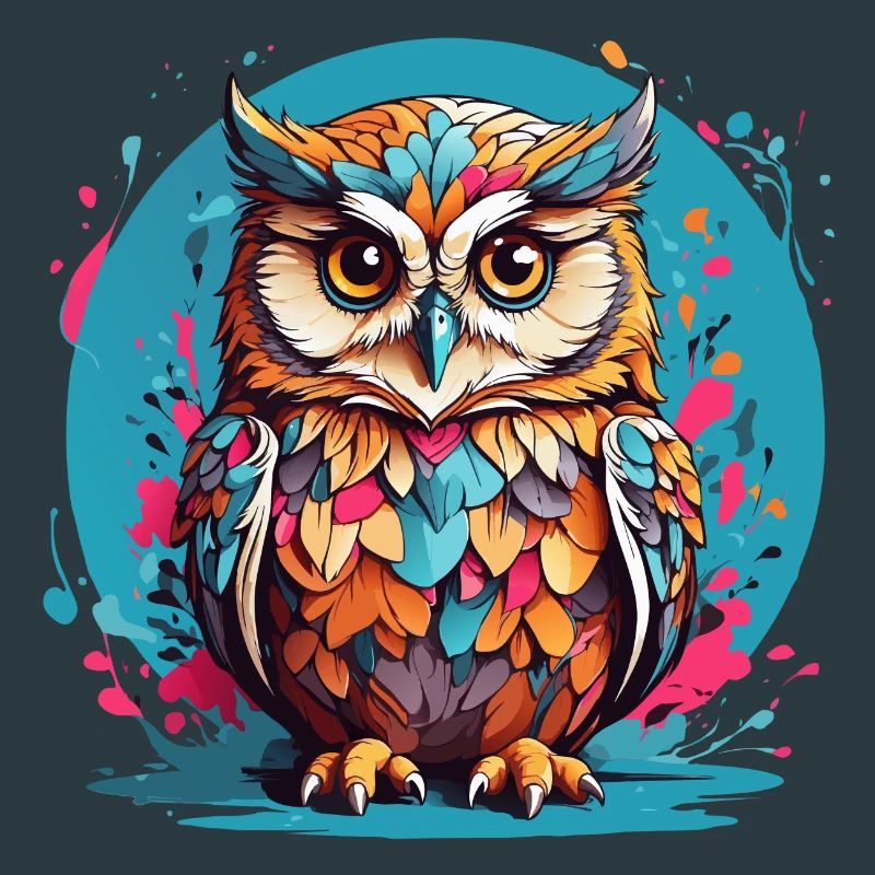 Liebenswerte Eule auf Farbklecksen