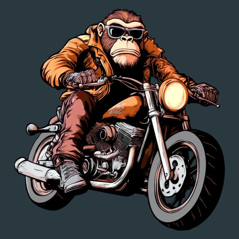 Affen Motorradfahrer / Motorrad Affe