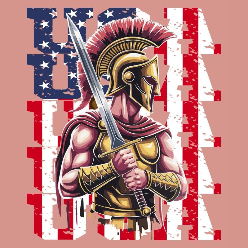 Guerrier spartiate des États-Unis avec épée devant le drapeau