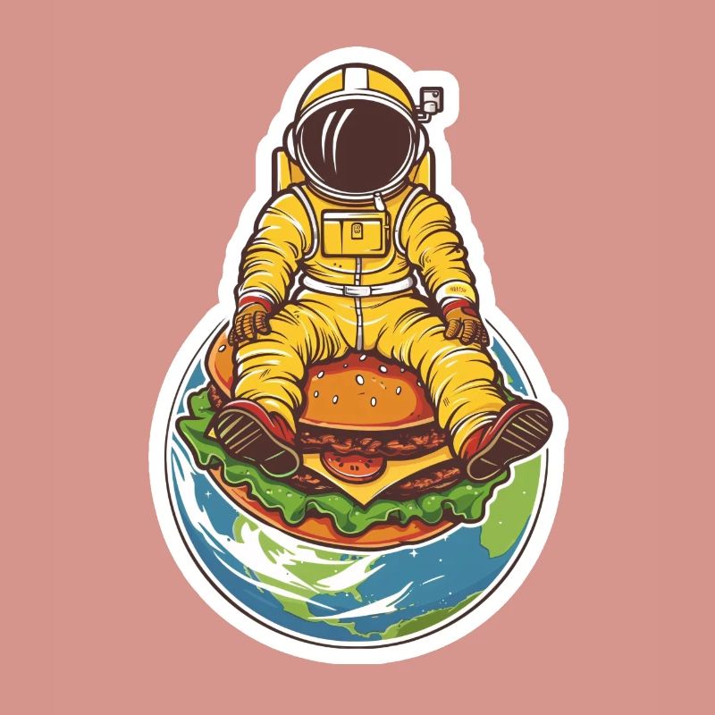 Astronaut schwebt über der Erde mit einem Burger