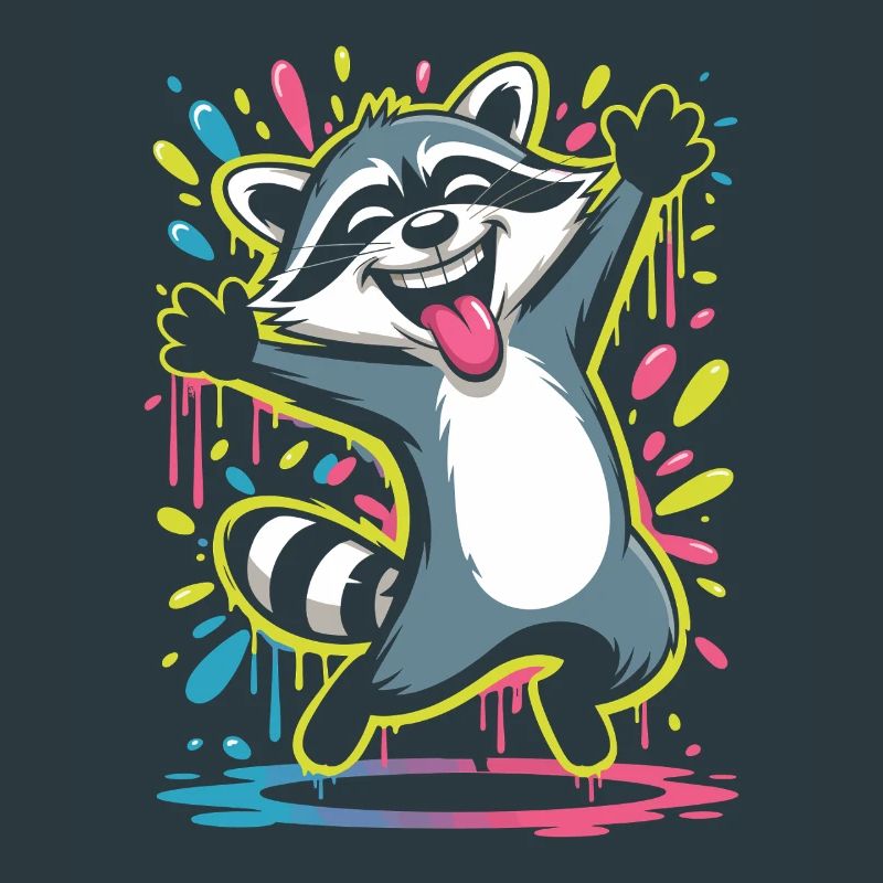 Fröhlicher Waschbär Mit Farbklecksen