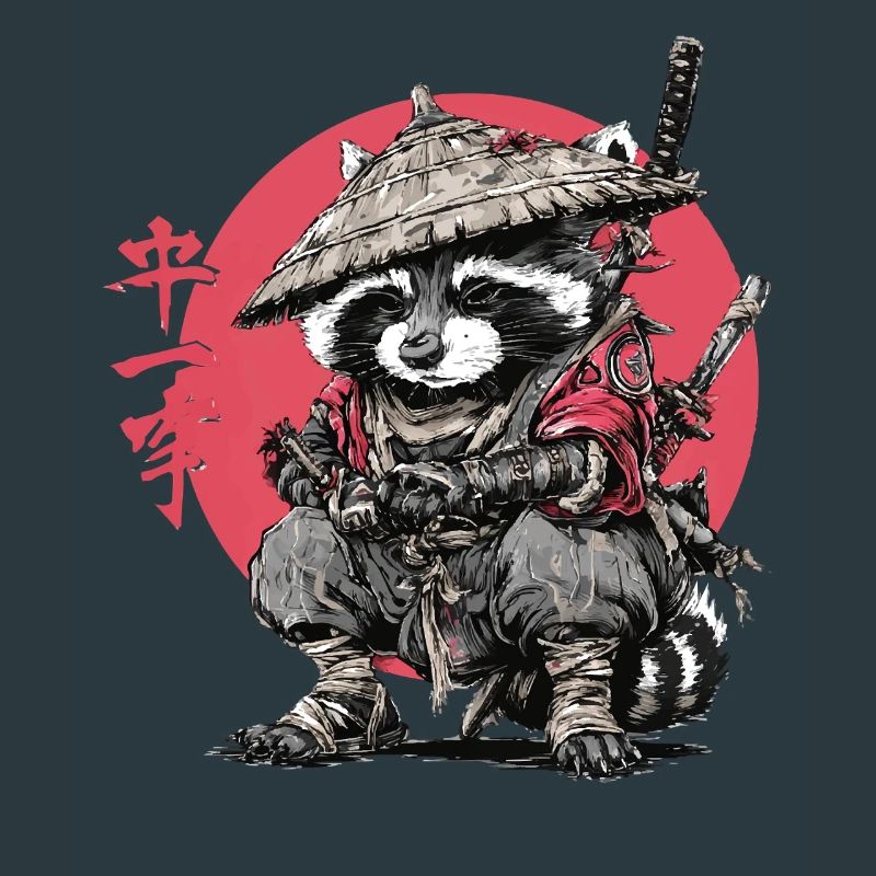 Waschbär-Samurai im Roten Kreis