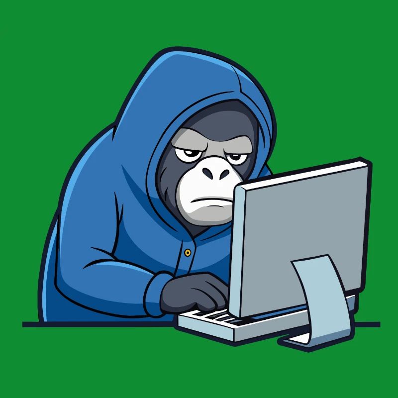 Mignon gorille hacker en sweat à capuche devant le PC