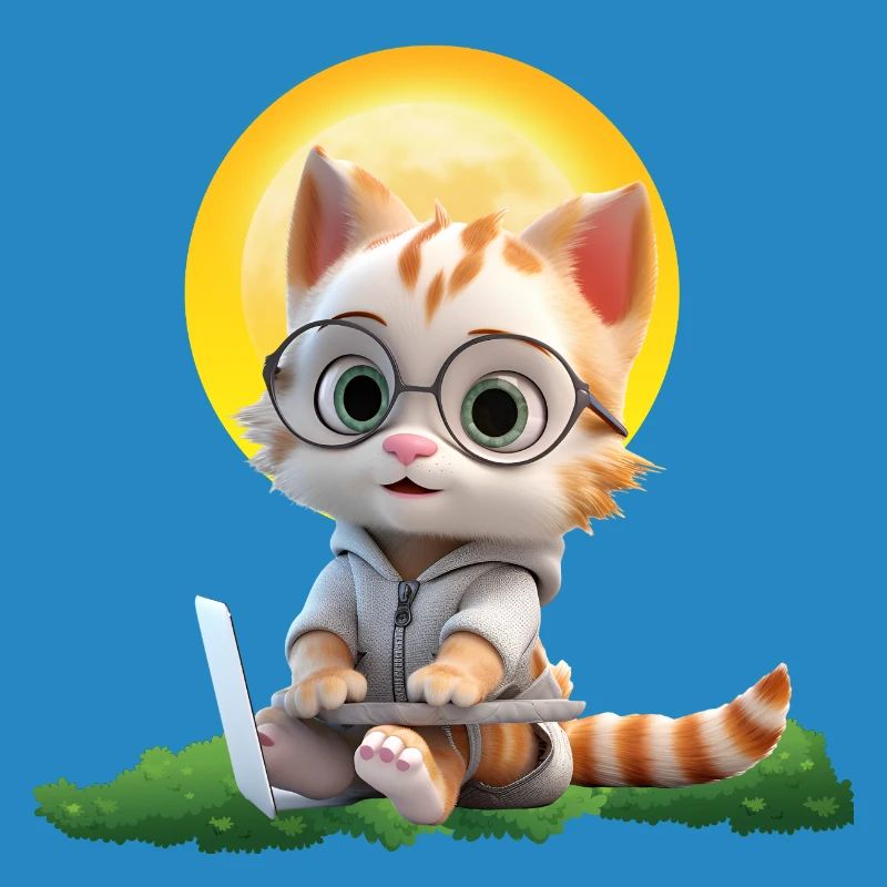 Smart Cat Sun Coder : Impression d’art pour ordinateur portable chaton
