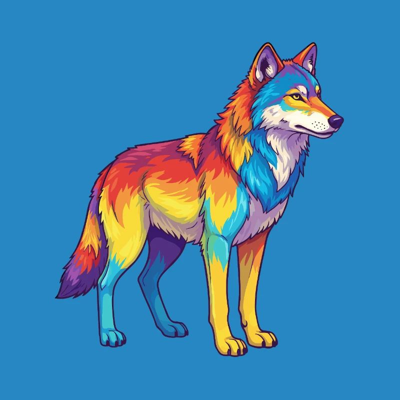 Bunte Wolf-Regenbogen-Pop-Art-Aquarell