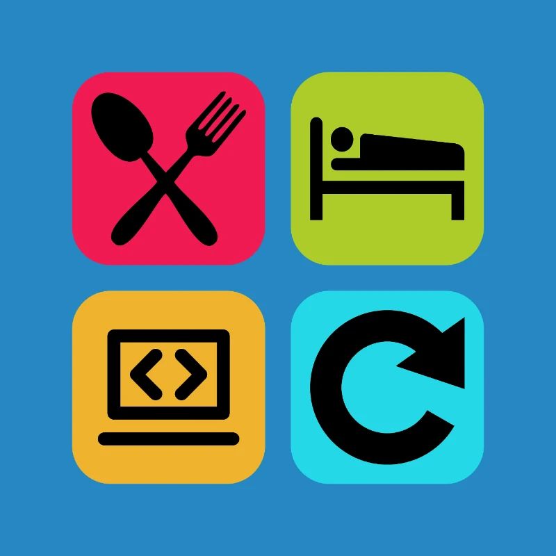 Essen, schlaf, Programm wiederholen, lustiger Zitatcode