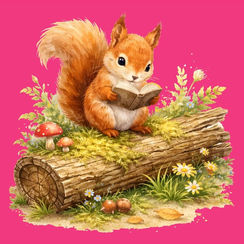 Eichhörnchen liest Buch Illustration 