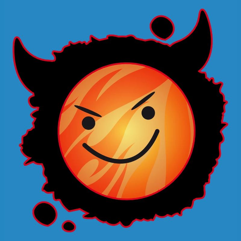 cute devil in flames and glowing face
