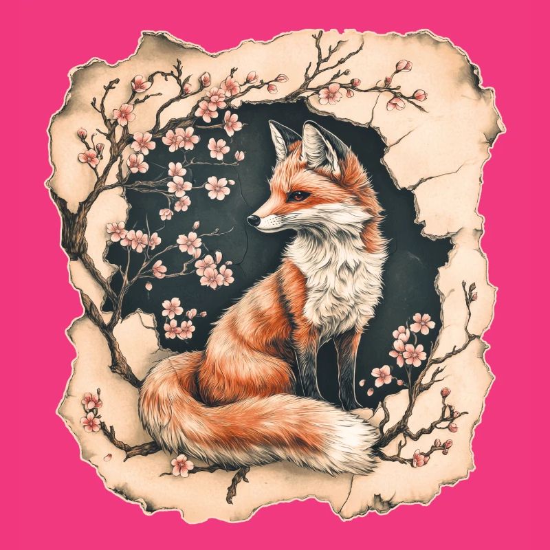 Fuchs mit Kirschblüten
